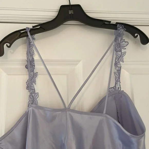 Angelique Vintage chemise satin nightgown slip lavender and lace large - Picture 4 of 5